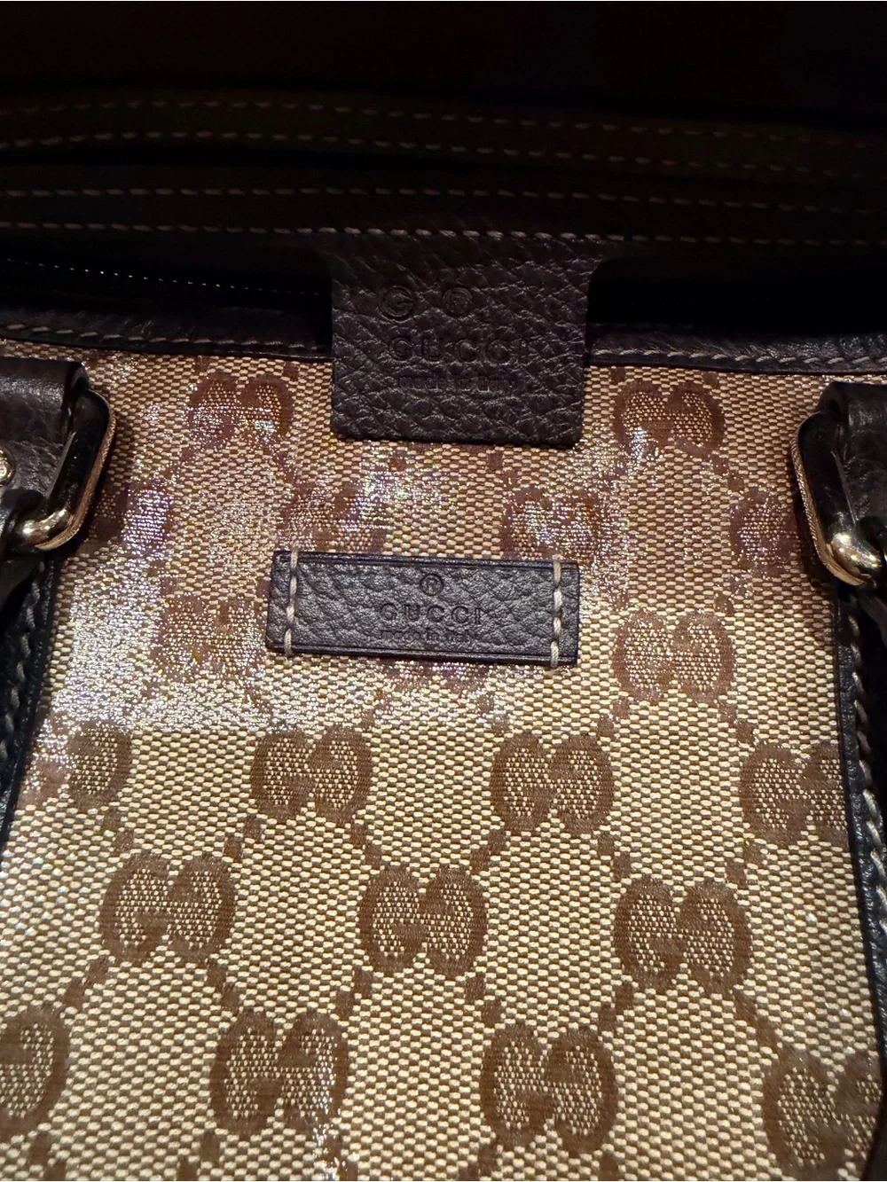 Gucci Brown Monogram Canvas Duffel with Dark Brown Leather Handles